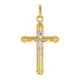 14k Two-Tone Gold Hollow INRI Crucifix Cross Charm Pendant 1.4" 1.6 grams