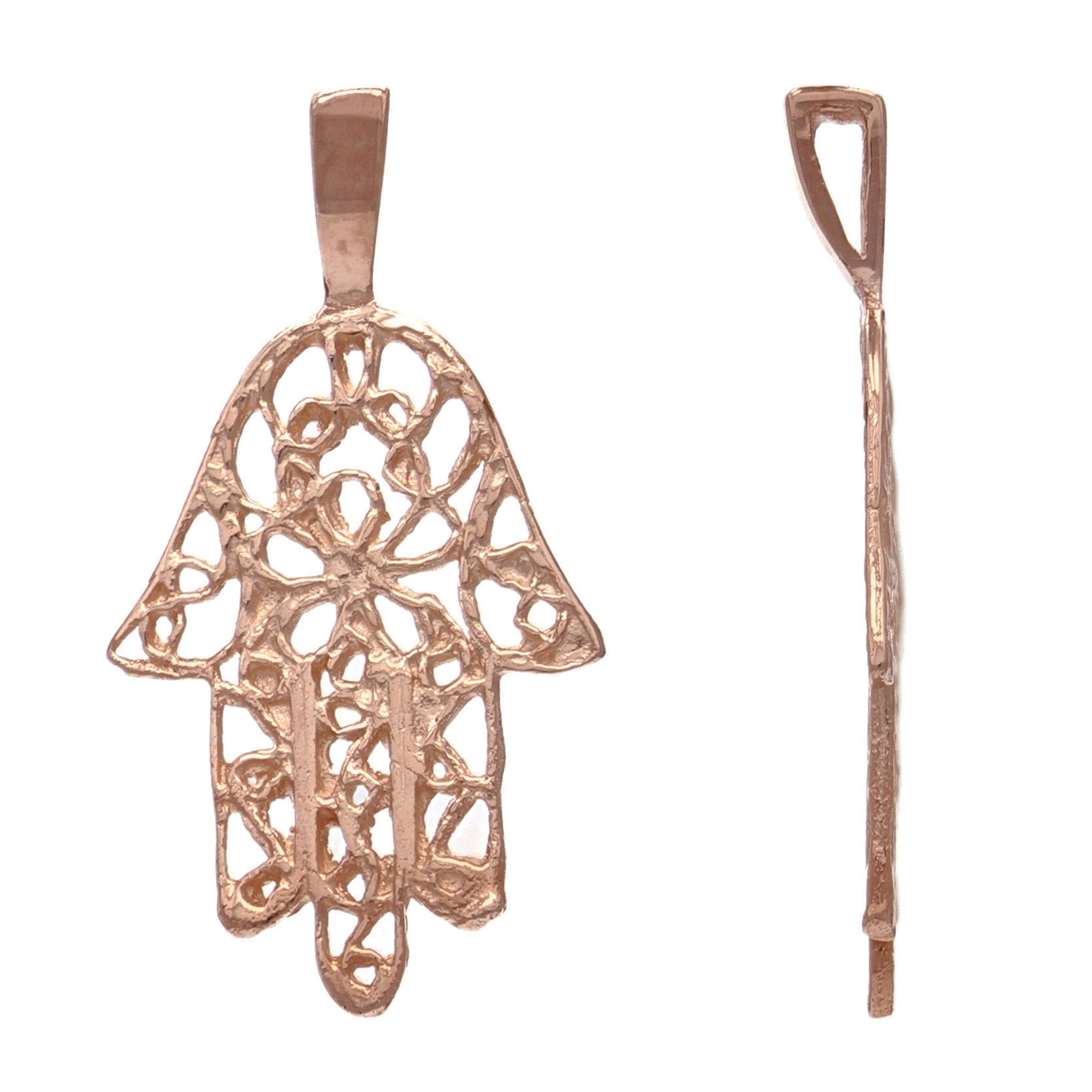 14k Rose Gold Solid Hand of Fatima Hamsa Charm Pendant 0.8 gram - Rose