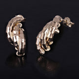 Italian 14k Yellow Gold Bamboo Texture Triple Macaroni Link Stud Earrings - Yellow