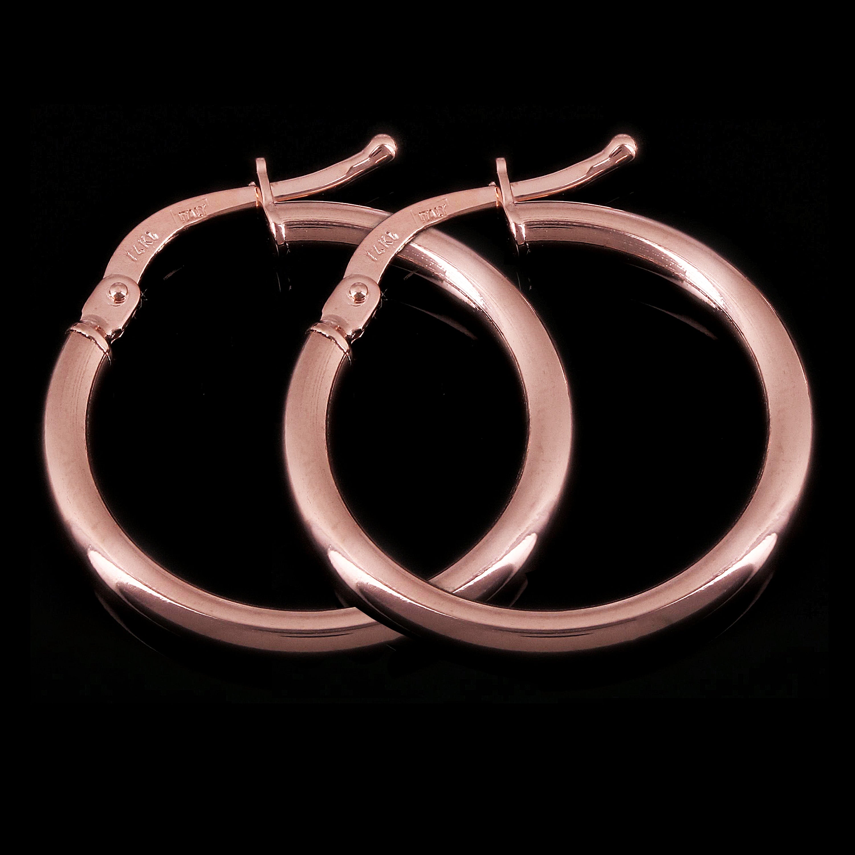 Italian 14k Rose Gold High Polished Plain Hollow Hoop Earrings 21x2mm 1.3 grams - Rose,Size 0.8" 1.3 grams
