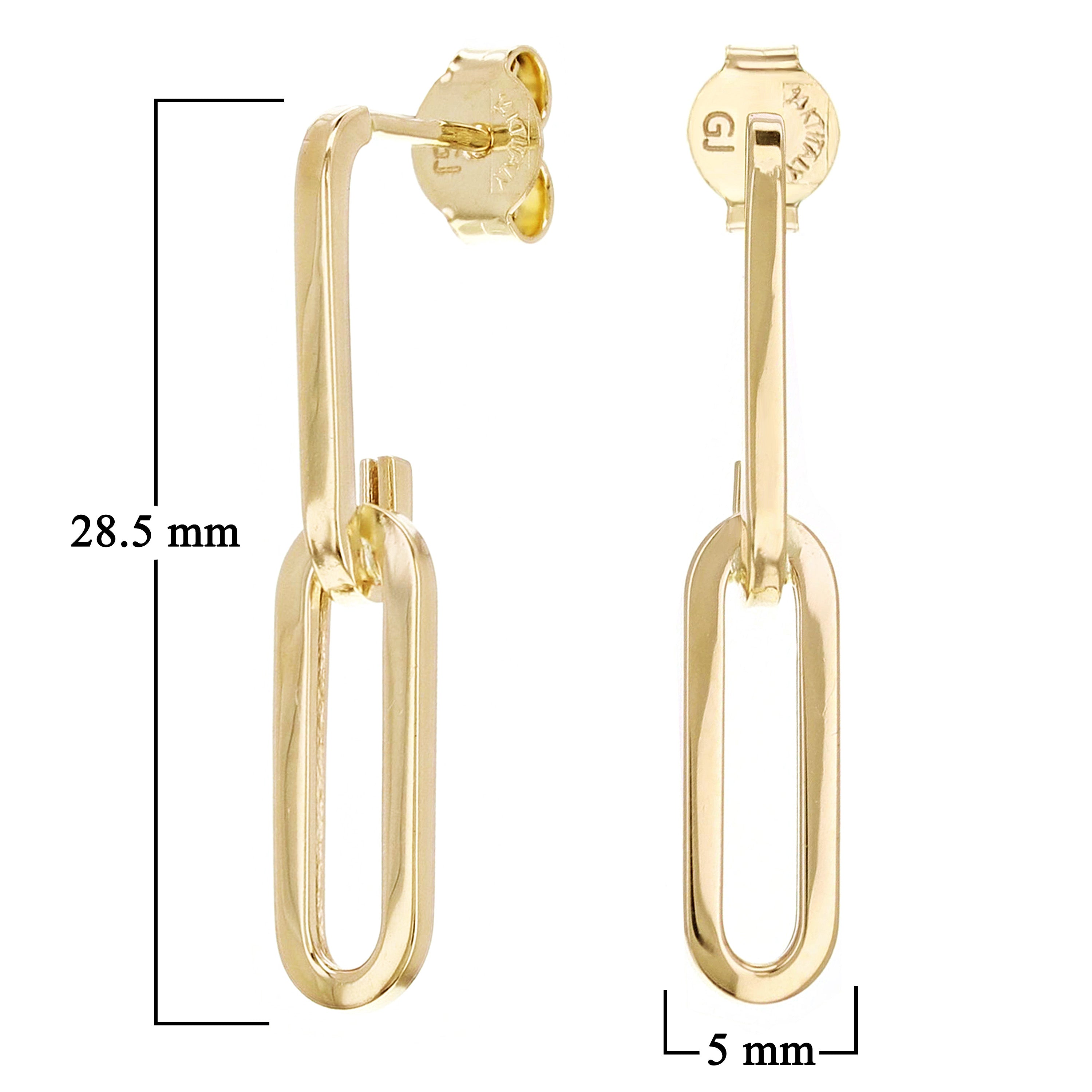 Italian 14k Yellow Gold Paper Clip Dangle Earrings 1.1" 5.3mm 1.5 grams