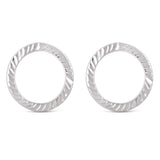 Italian 14k White Gold Diamond-Cut Open Eternity Circle Hoop Drop Stud Earrings - White