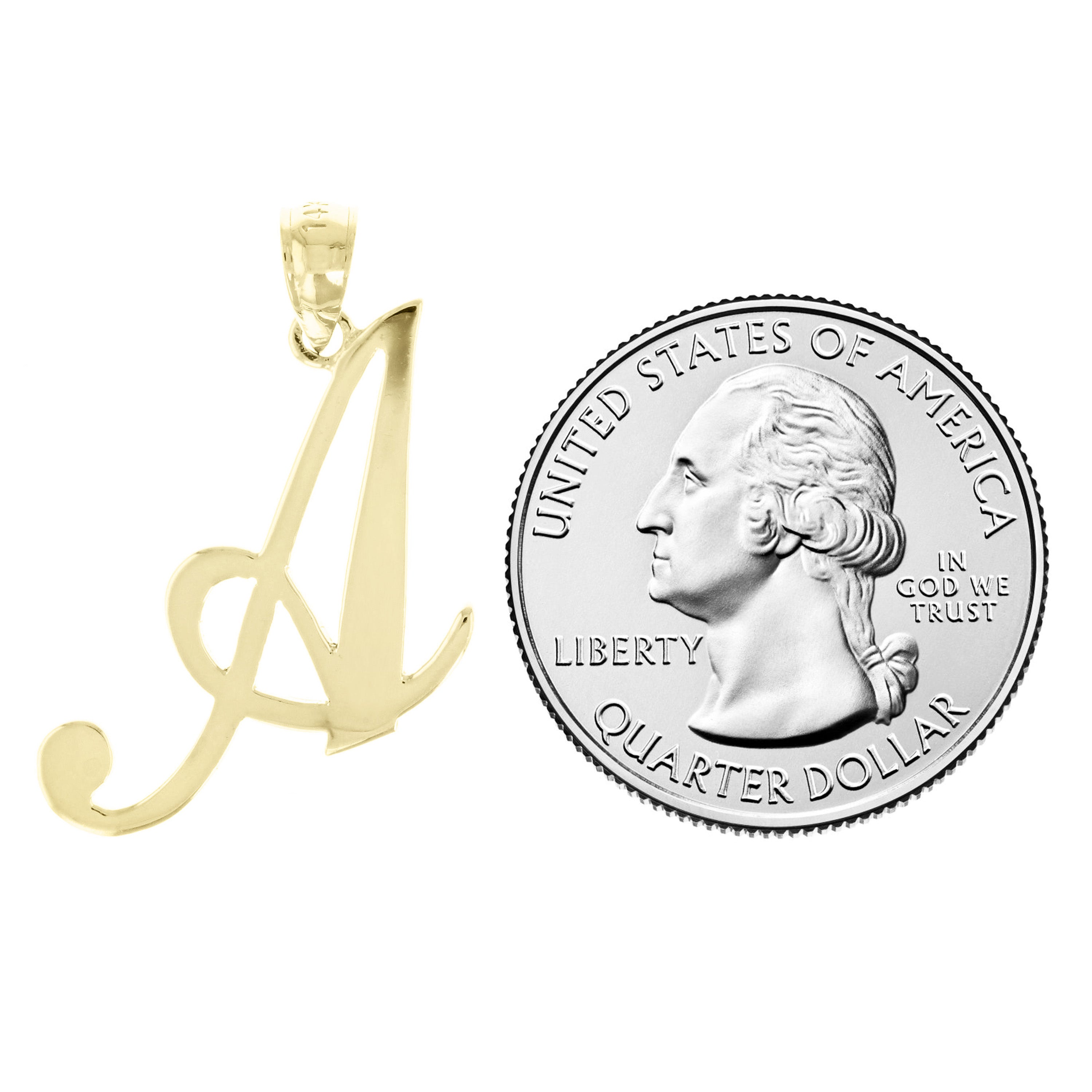 14k Yellow Gold Initial Letter A Alphabet Charm Pendant - Letter A,Yellow