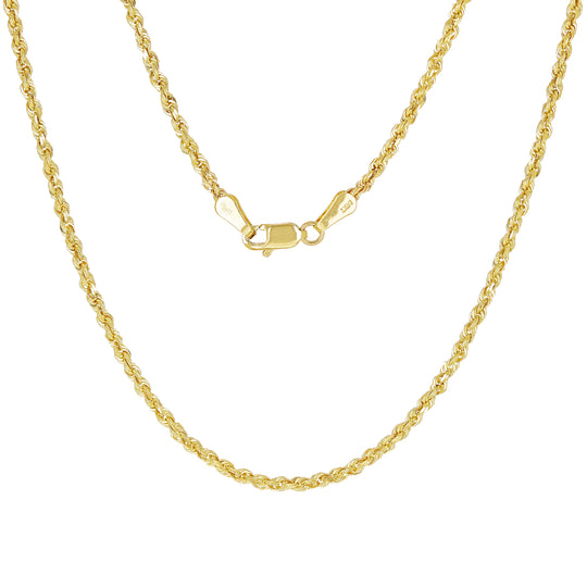 14K White Gold 2.5mm Diamond Cut Rope Chain Necklace - 22" Length For Men/Women