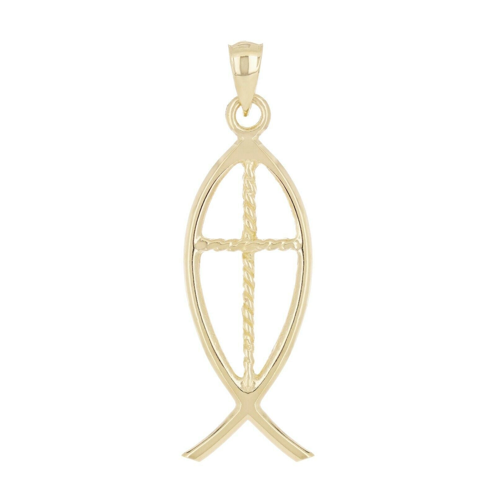 14k Yellow Gold Jesus Cross Ichthus Christian Fish Charm Pendant 1.5" 2.6 grams - Yellow
