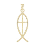 14k Yellow Gold Jesus Cross Ichthus Christian Fish Charm Pendant 1.5" 2.6 grams - Yellow