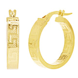 Italian 14k Yellow Gold Hollow Greek Key Hollow Hoop Earrings 19mmx4mm 1.9 grams