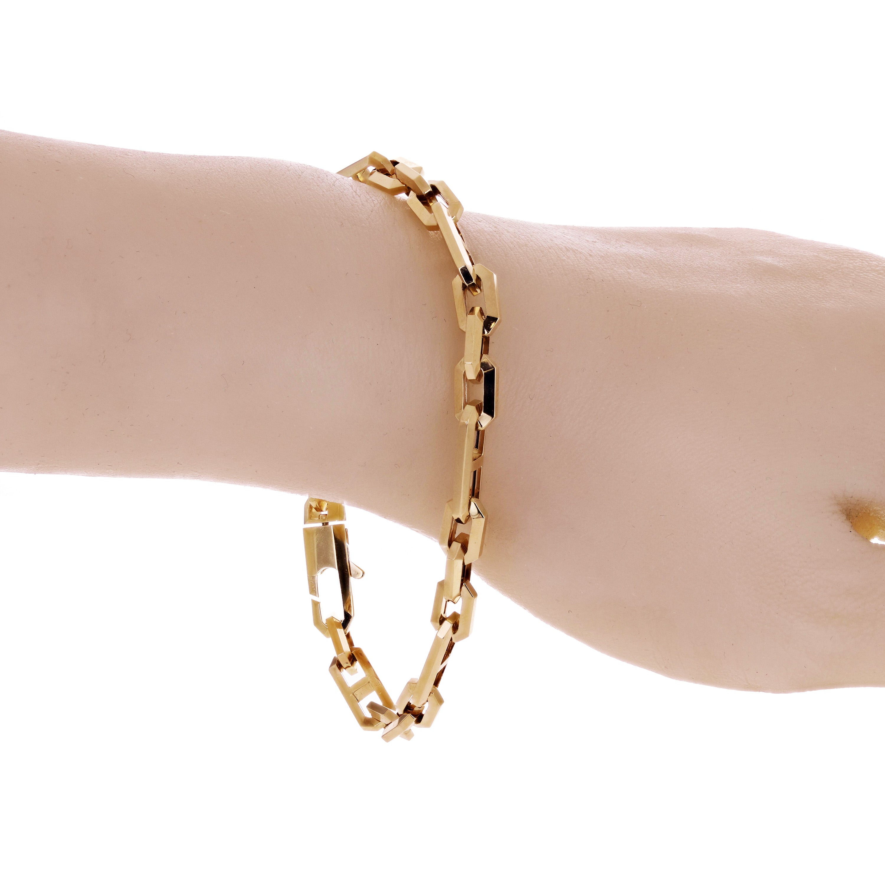 Italian 14k Yellow Gold Hollow Rectangle Link Chain Bracelet 8.75" 6mm 9.3 grams
