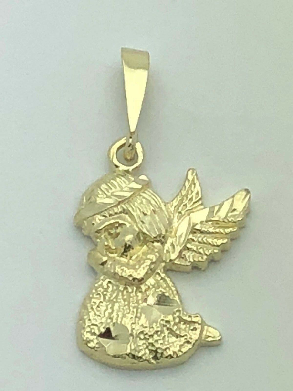 10k Yellow Gold Diamond Cut Praying Little Angel Charm Pendant 1.1" 1.6 grams