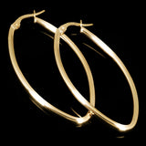 Italian 14k Yellow Gold Polished Oval Dangle Hoop Earrings 1.8" 2mm 1.8 grams