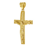 14k Yellow Gold Diamond Cut Jesus Christ Crucifix Cross Pendant 1.9" 5.5 grams