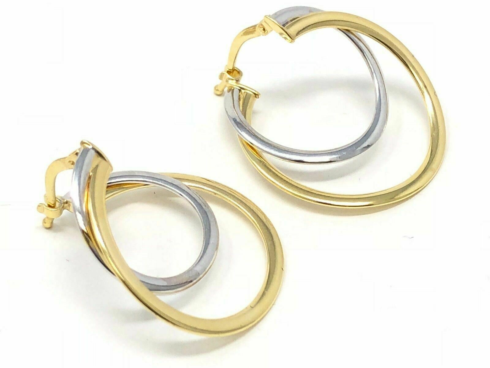 Italian 14k Two Tone Gold Double Round Spiral Earrings 1" 2.2 grams