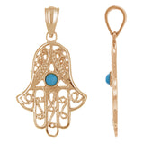 14k Rose Gold Hamsa Hand Of Fatima Charm Pendant with Turquoise Evil Eye 2 grams - Rose