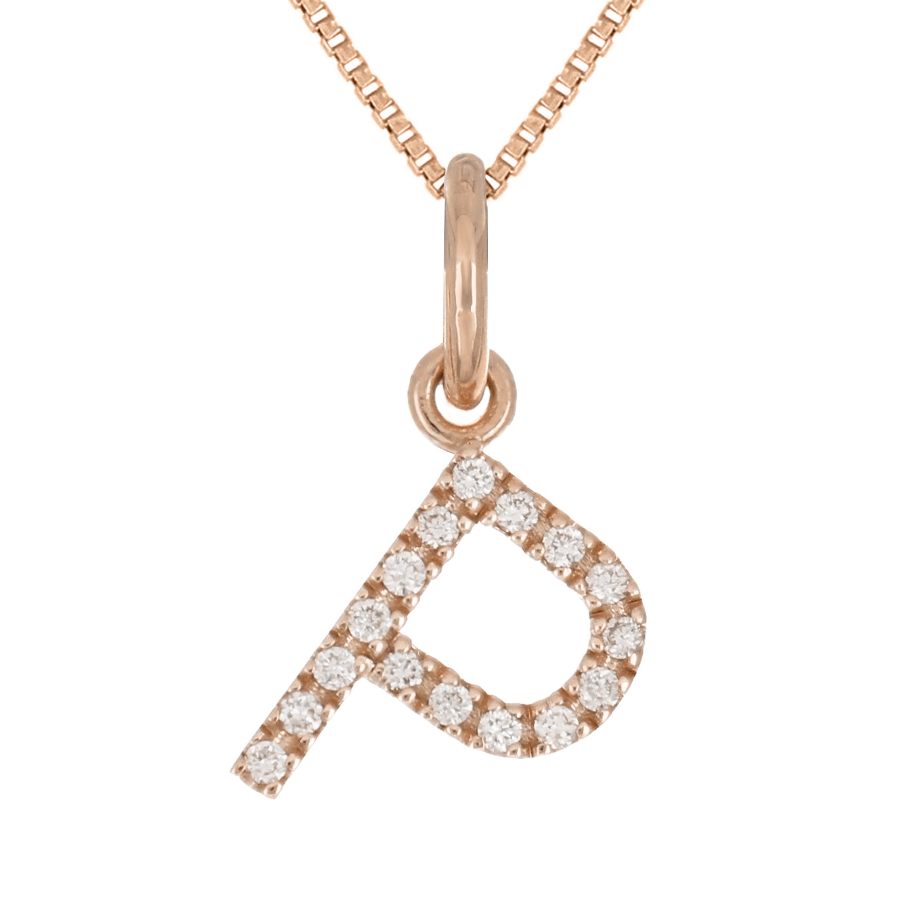 14k Rose Gold Diamond Initial Letter P Charm Pendant Necklace 18" - Letter P,Rose