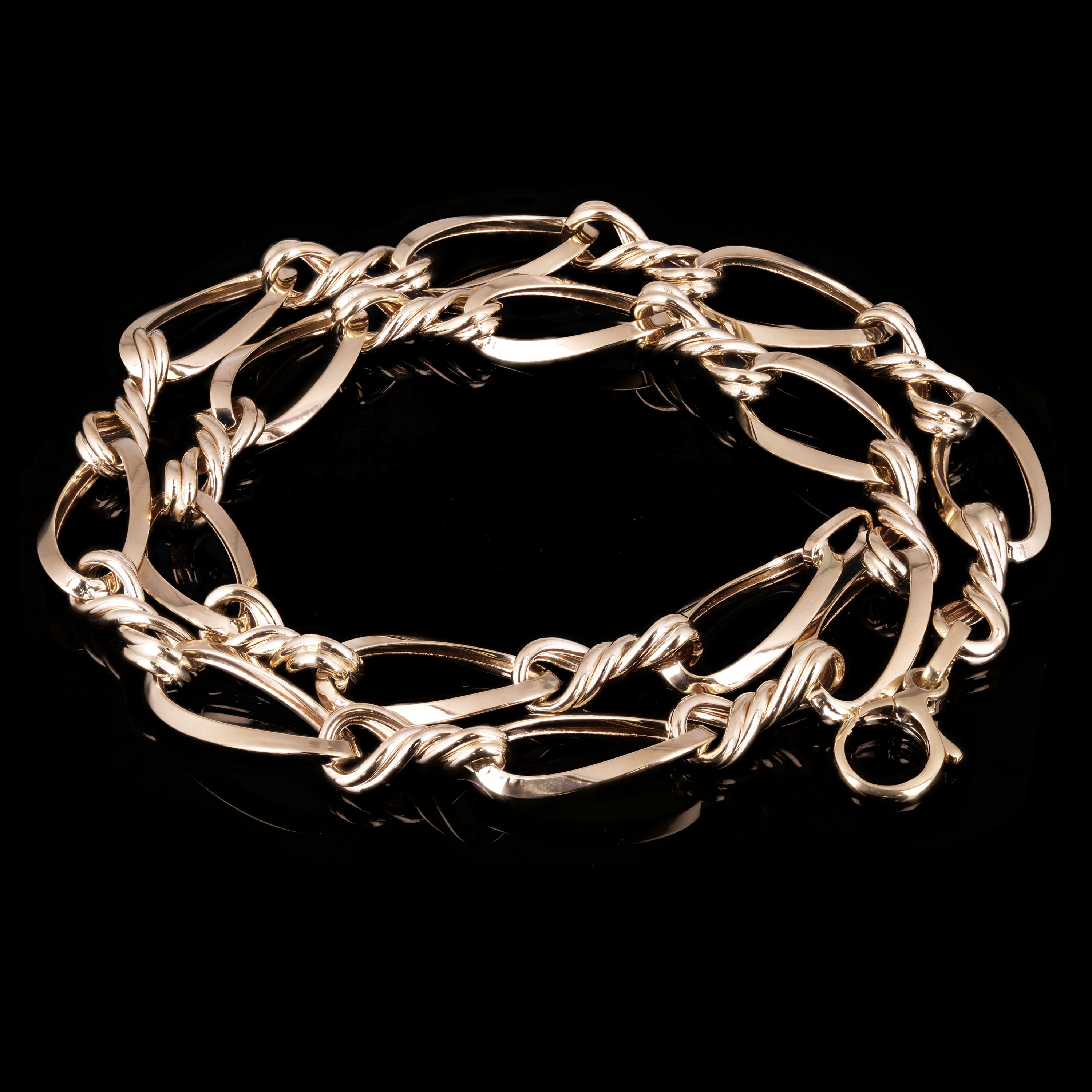 Italian 14k Yellow Gold Hollow Oval Twisted Link Necklace 17.5" - 17"