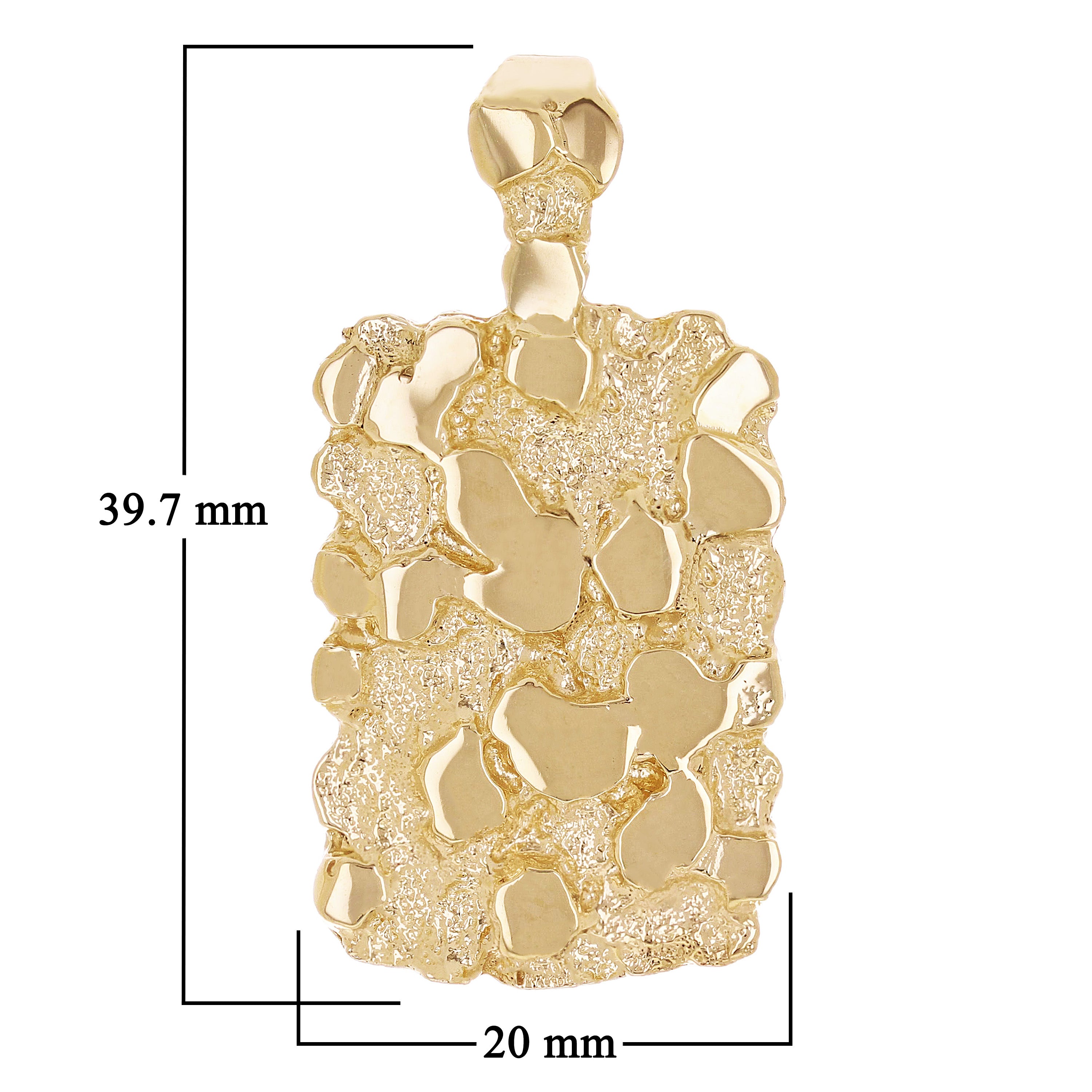 10k Yellow Gold Solid Chunky Rectangle Nugget Charm Pendant 1.6" 11.5 grams