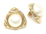 14k Yellow Gold Vintage Round Dome Mother of Pearl Stud Earrings 9.2 grams