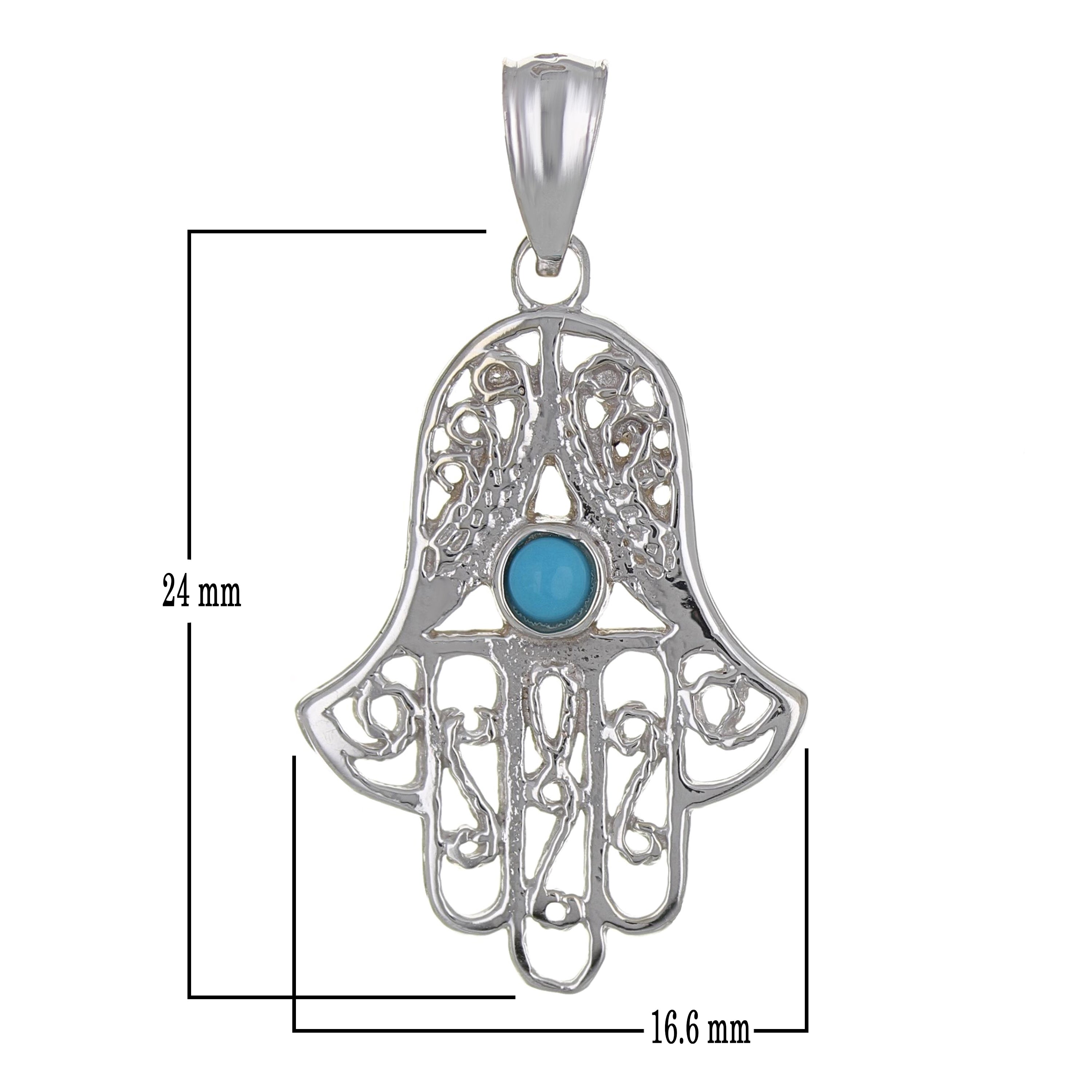 14k White Gold Turquoise Evil Eye Hand Of Fatima Hamsa Charm Pendant 2 grams - White