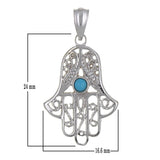 14k White Gold Turquoise Evil Eye Hand Of Fatima Hamsa Charm Pendant 2 grams - White