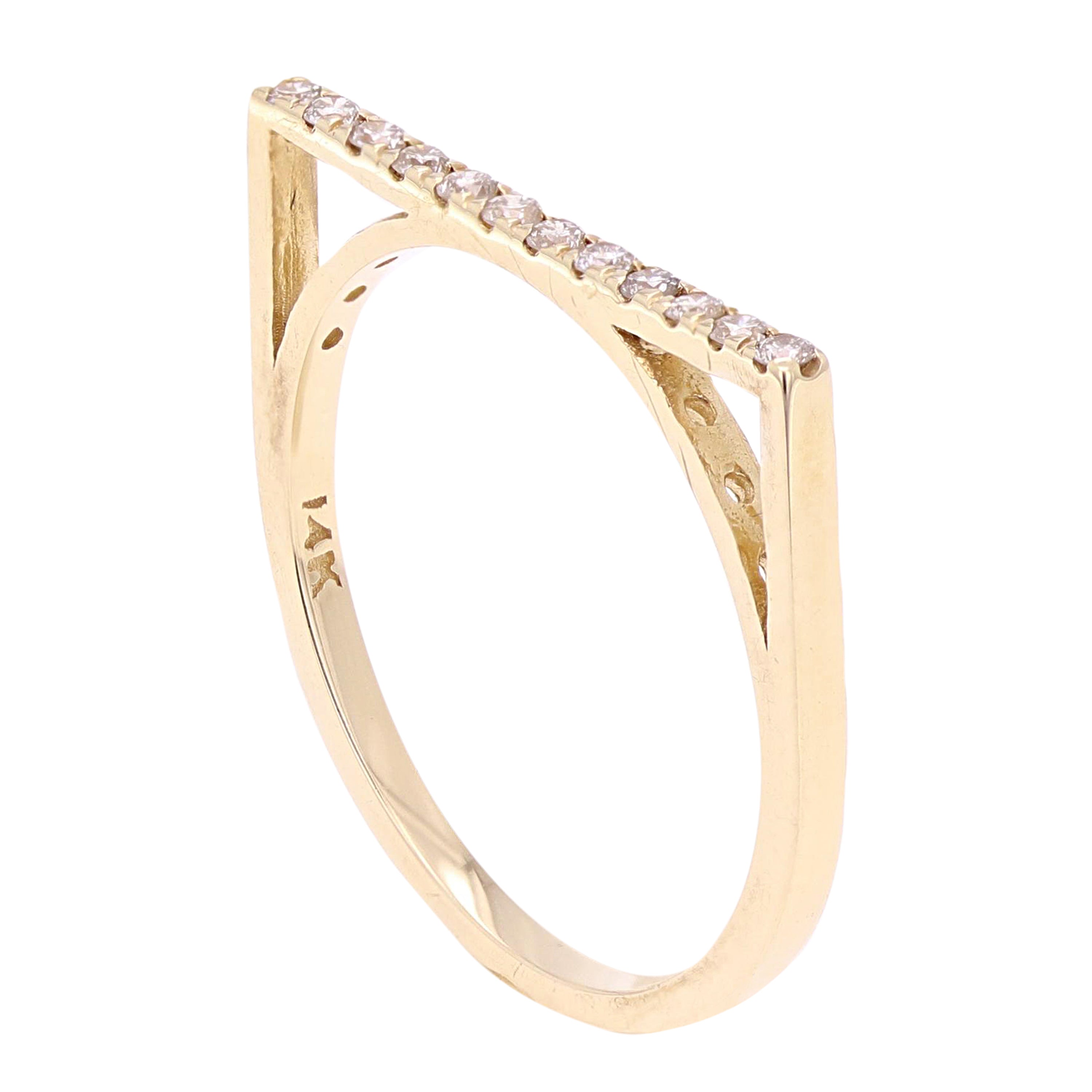 14k Yellow Gold 0.15ctw Natural Diamond Bar Ring Size 6 - Yellow