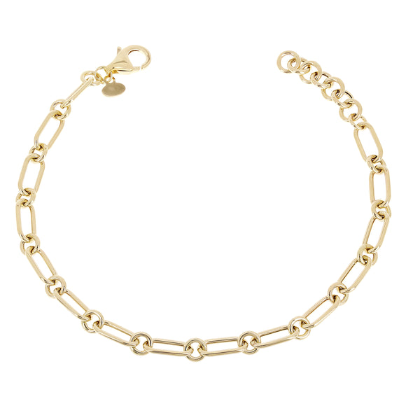 Italian 14k Yellow Gold Hollow Oval Paper Clip Link Bracelet 7.5