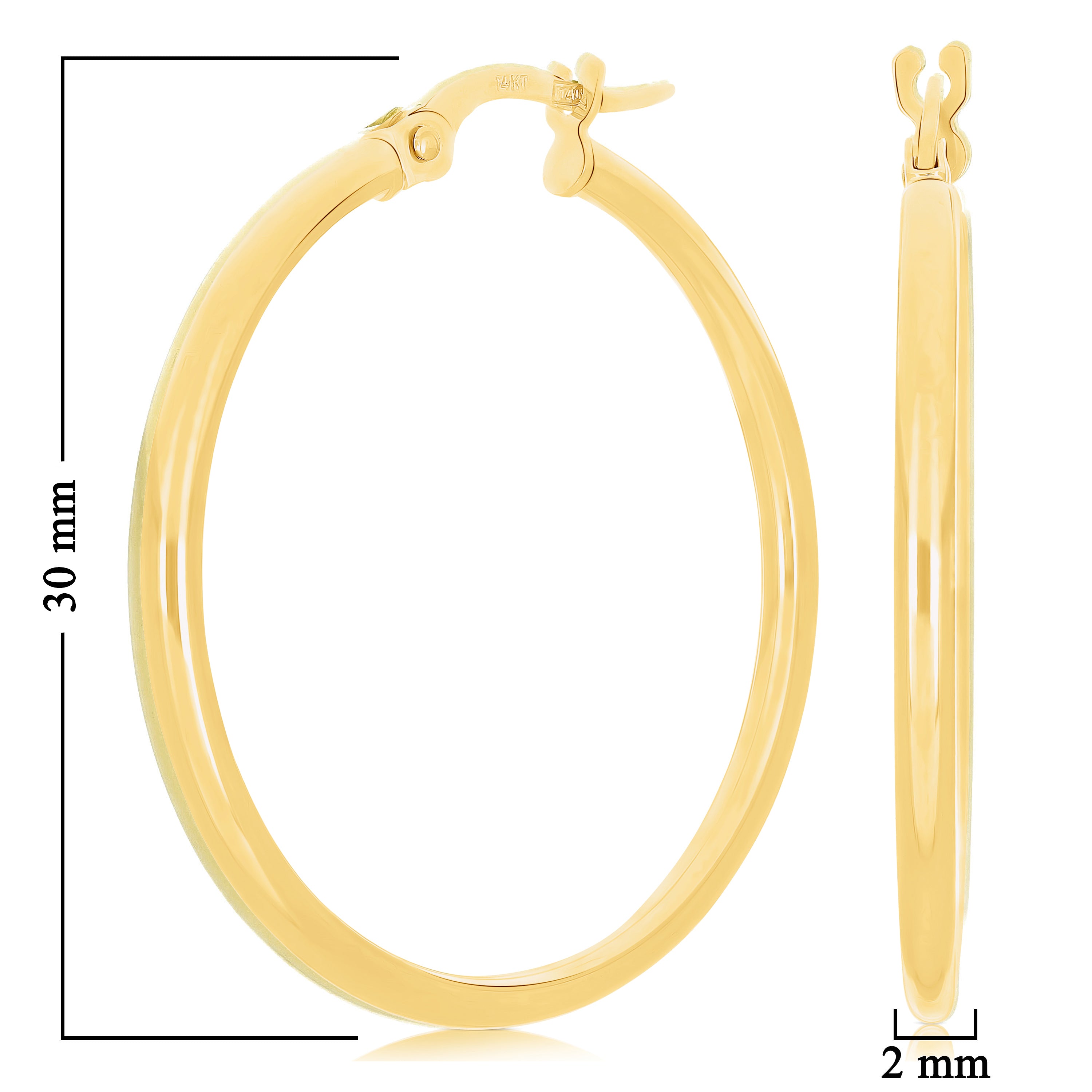 Italian 14k Yellow Gold High Polish Round Hoop Earrings 1" 2mm 1.5 grams