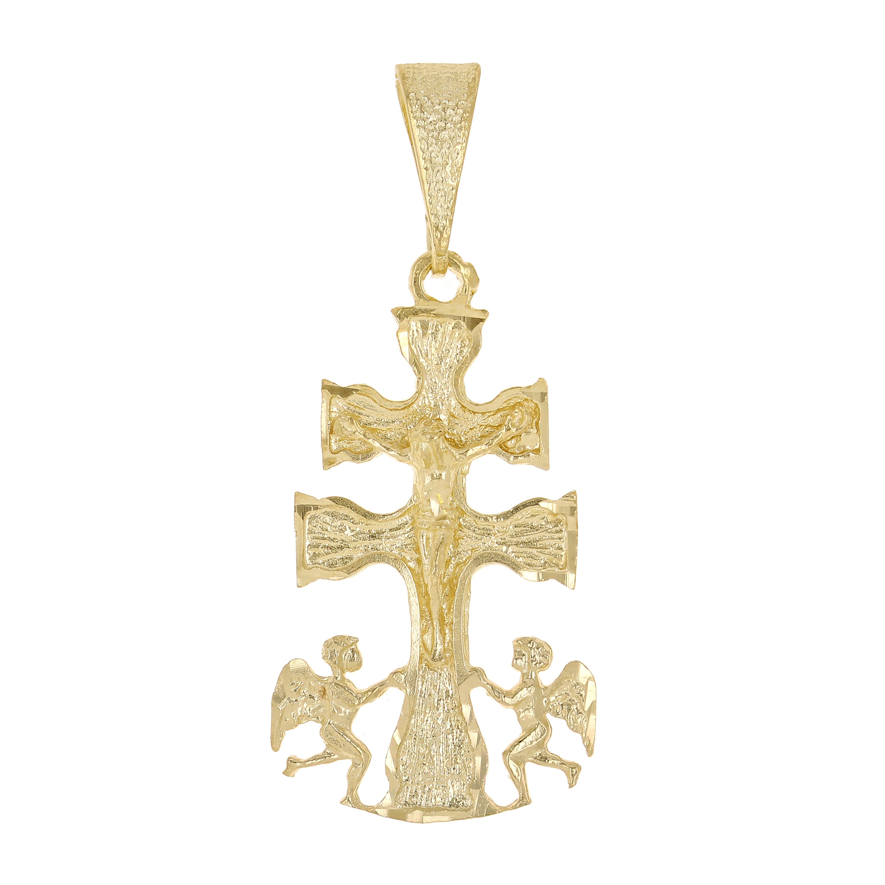 14k Yellow Gold Caravaca Crucifix Cross Charm Pendant 1.6" 2.9 grams