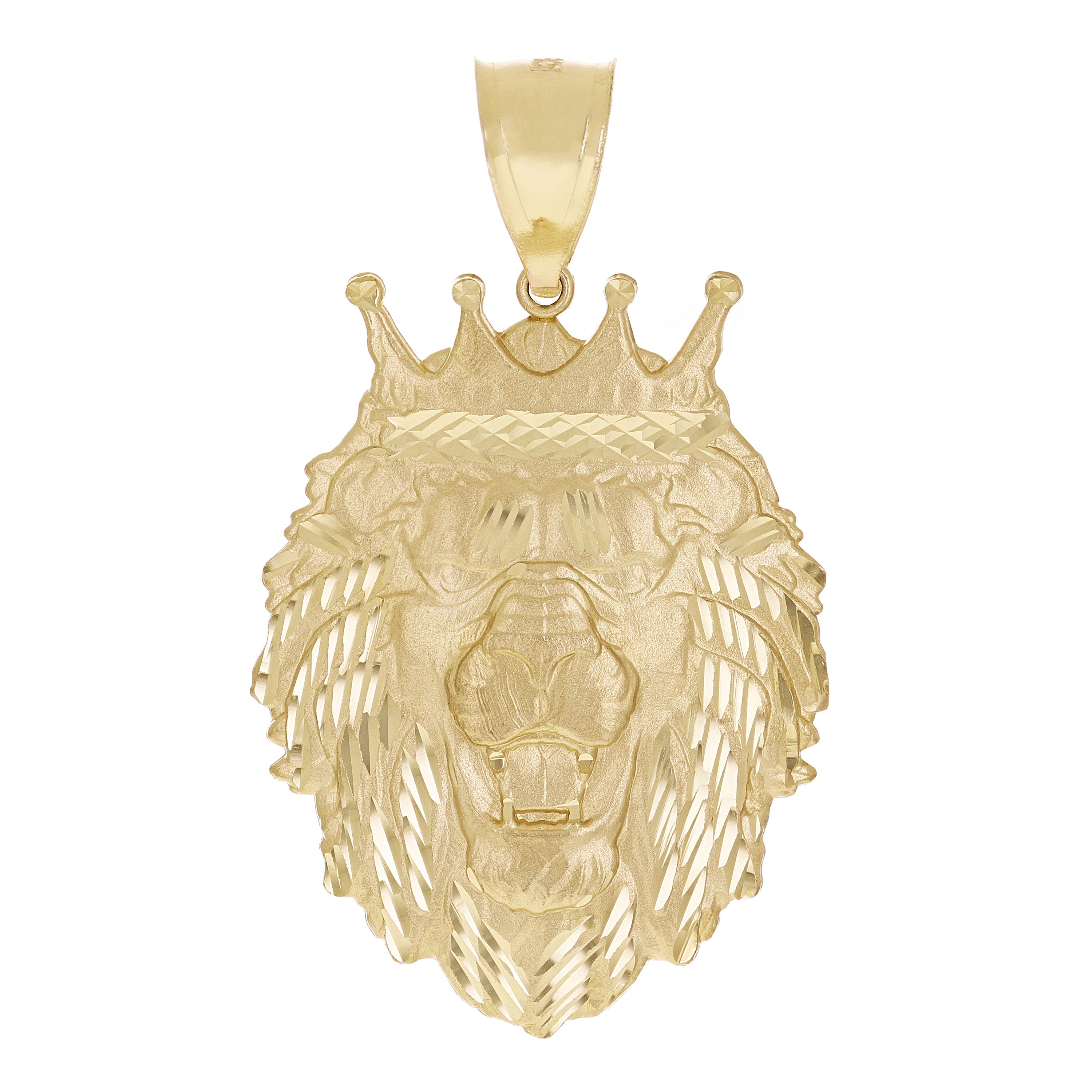 14k Yellow Gold Solid Diamond Cut Head Face Lion King Pendant 2.2" 8.6 grams - Large