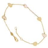 Italian 14k Yellow Gold Mother of Pearl HEART Charm Station Bracelet 7.5" 1.8 grams