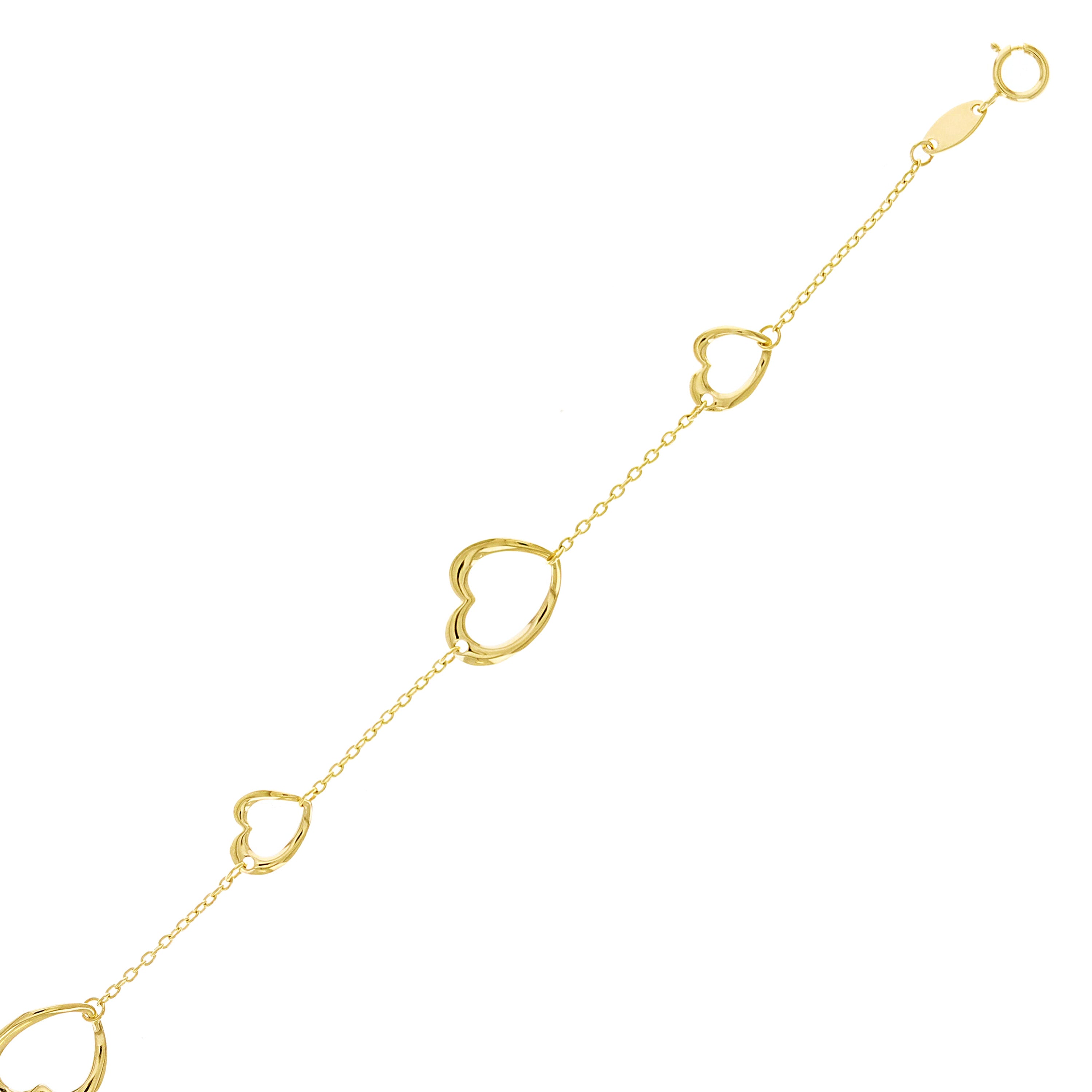 Italian 14k Yellow Gold Open Heart Link Station Bracelet 7" 9.5mm 1.6 grams