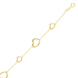 Italian 14k Yellow Gold Open Heart Link Station Bracelet 7" 9.5mm 1.6 grams