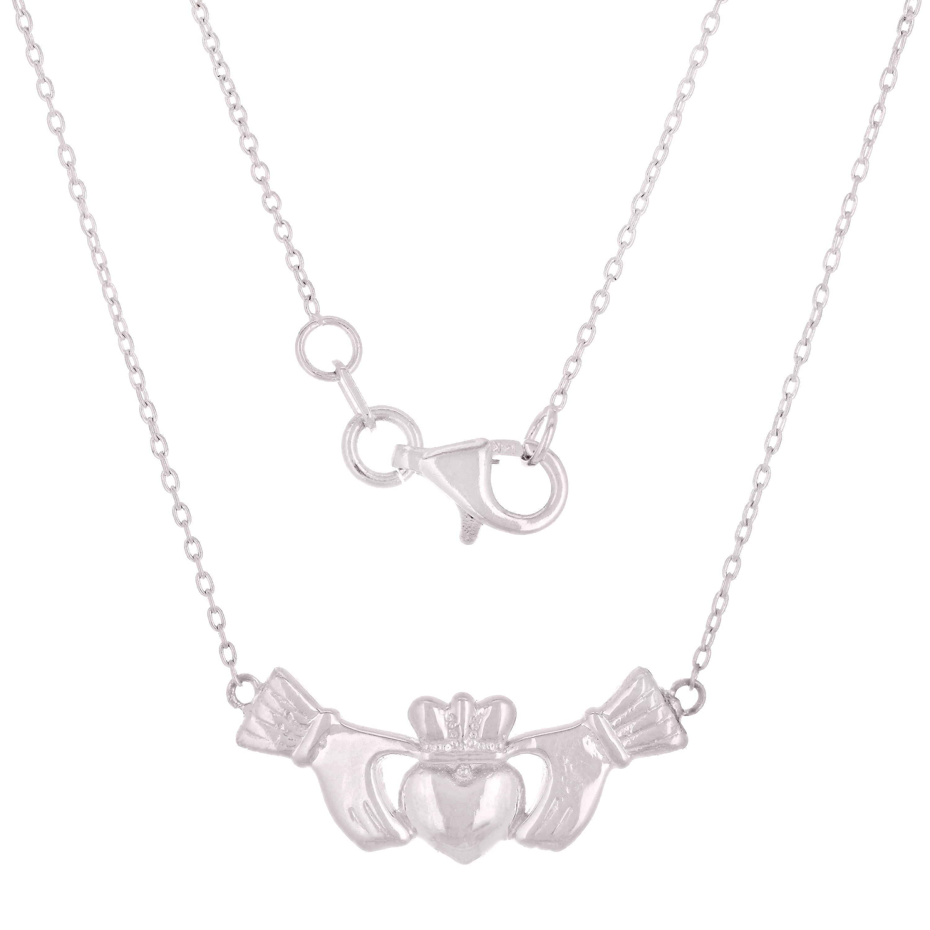 14k White Gold Irish Claddagh Pendant Necklace 20" 3.1 grams - White