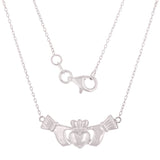 14k White Gold Irish Claddagh Pendant Necklace 20" 3.1 grams - White