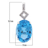 14k White Gold Oval Blue Topaz & Diamond Geometric Drop Pendant