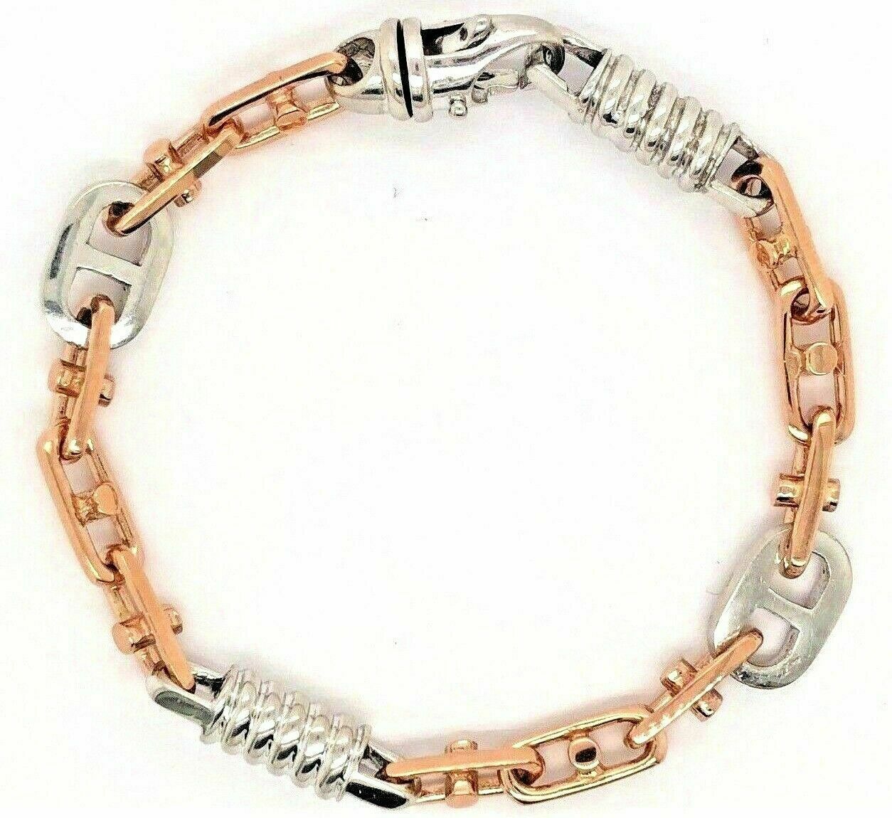 14k Two Tone Gold Handmade Fashion Link Bracelet 9" 7.5mm 32.7 grams