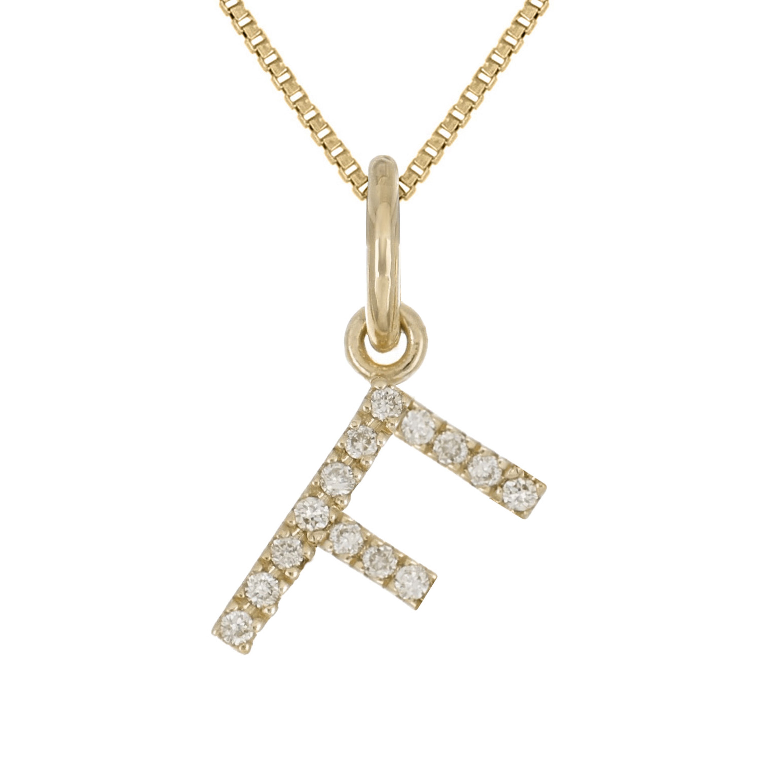 14k Yellow Gold Diamond Initial Letter F Charm Pendant Necklace 18" - Letter F,Yellow