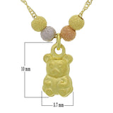 14k Tri Color Gold Satin Finish Teddy Bear Charm Necklace Singapore Chain 17"