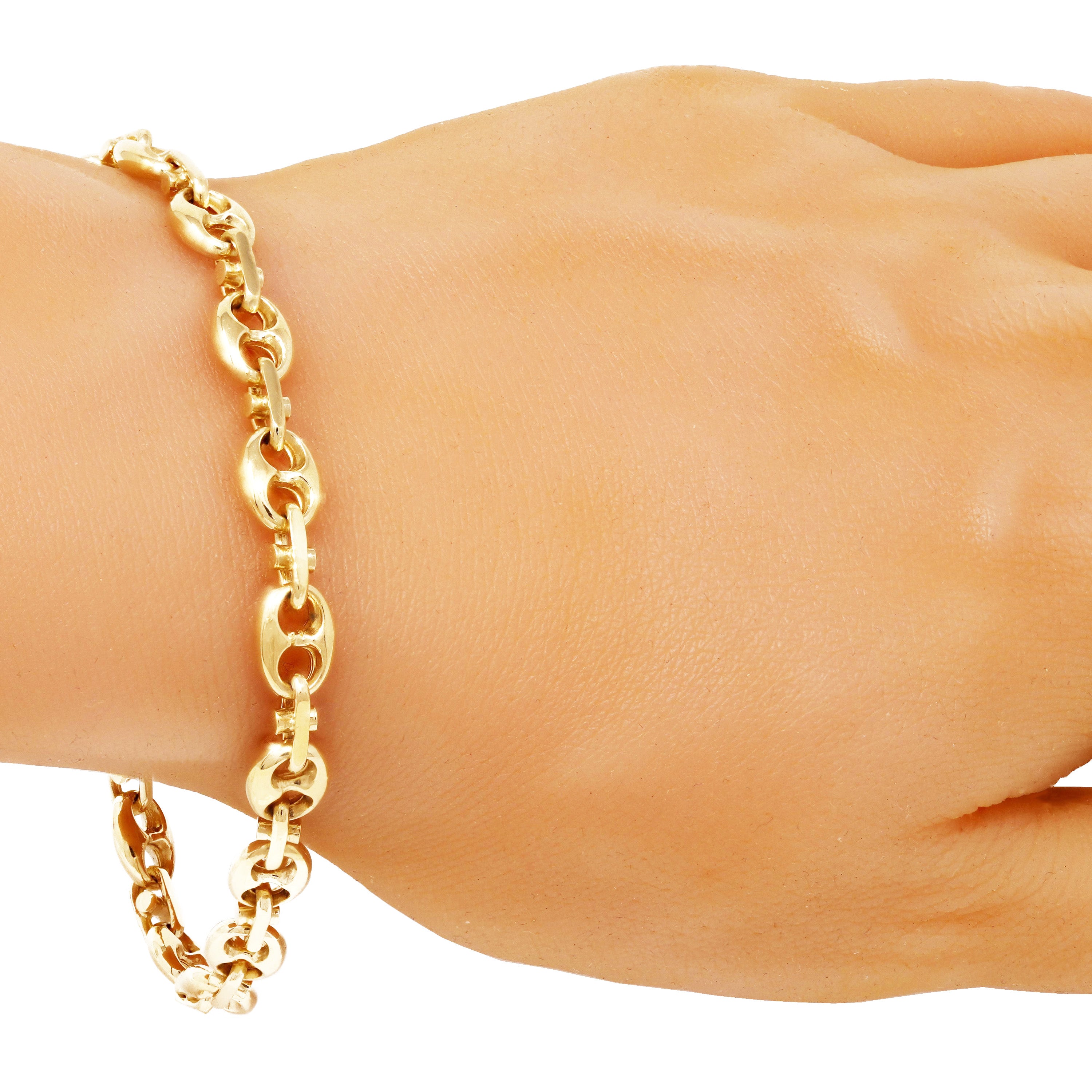 14k Yellow Gold Solid Puffy Mariner Chain Gucci Bracelet 7" 7.5mm 19.5 grams - Yellow,7"