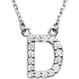 14k White Gold Diamond Initial Letter D Alphabet Rolo Pendant Necklace 18" - Letter D,White