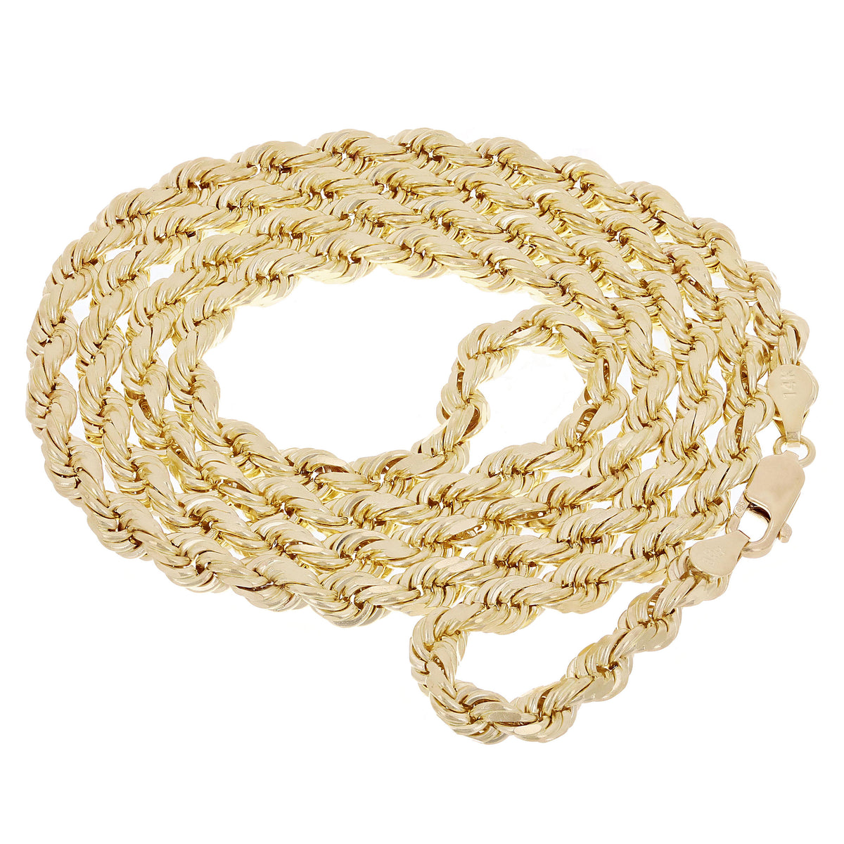 14k Yellow Gold Solid Diamond Cut Rope Chain Necklace | Direct Source ...