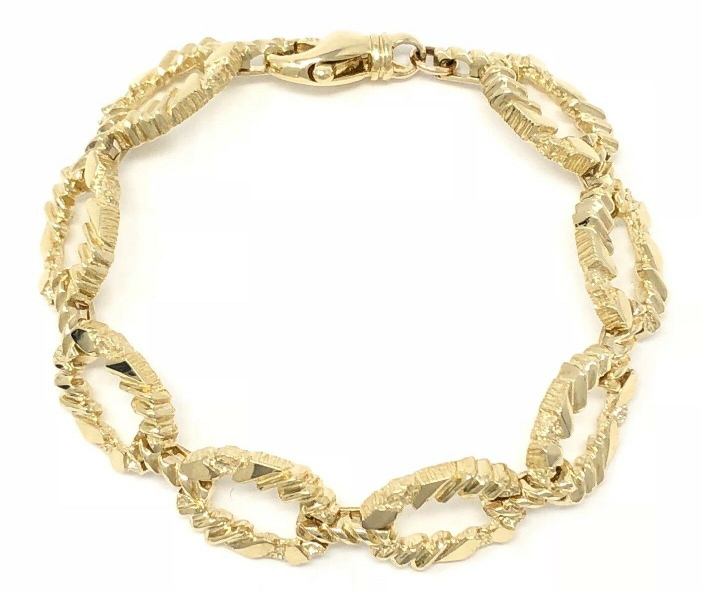 14k Yellow Gold Nugget Bracelet Oval Link 8.25" 11.7mm 29.6 grams - Yellow,8.25"