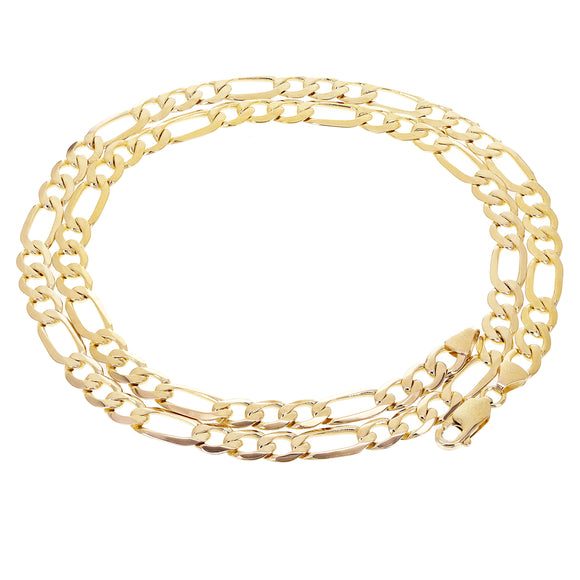 Men's Italian 14k Yellow Gold Solid Figaro Chain Necklace 22