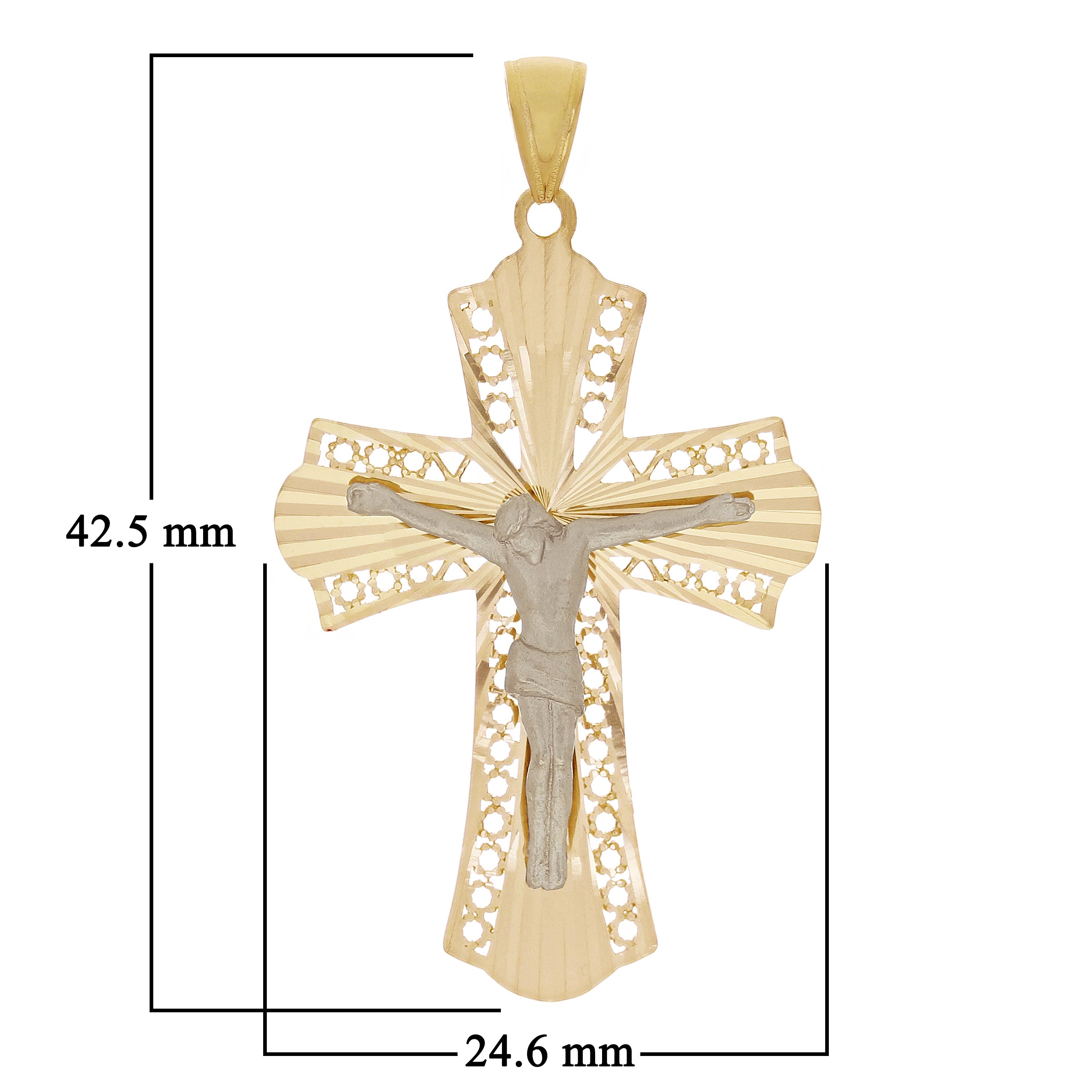 Italian 14k Two-Tone Gold Filigree Crucifix Cross Charm Pendant 1.7" 3 grams - Yellow and White