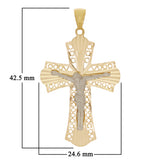 Italian 14k Two-Tone Gold Filigree Crucifix Cross Charm Pendant 1.7" 3 grams - Yellow and White