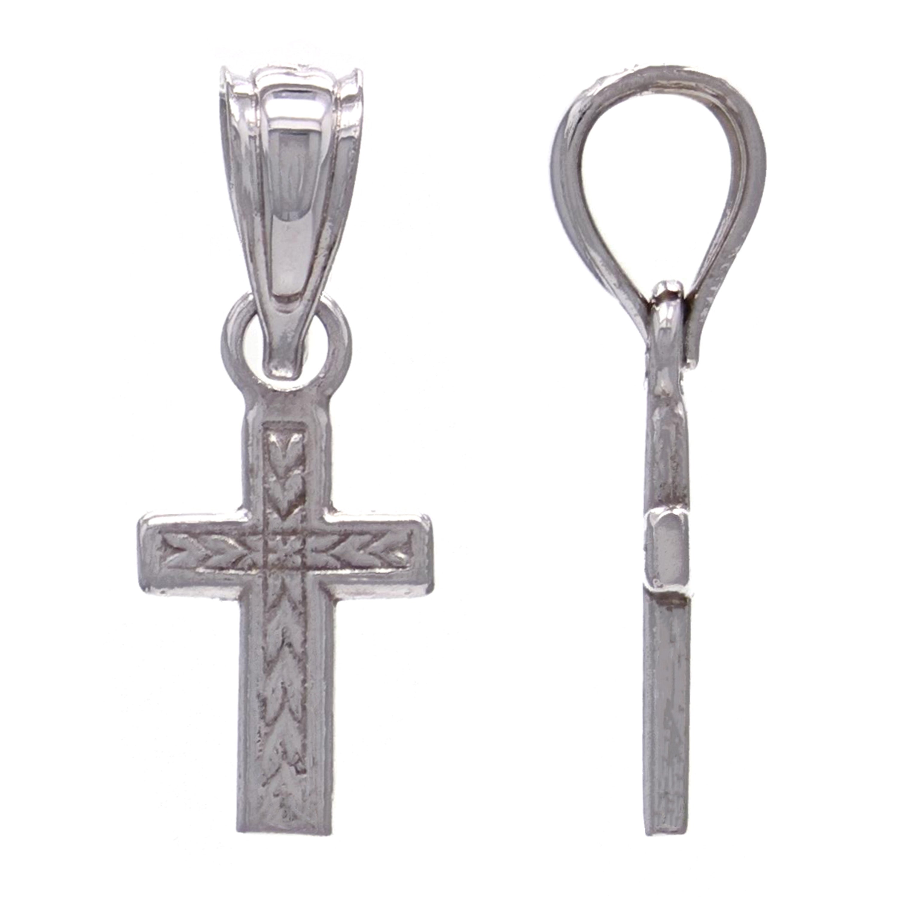14k White Gold Religious Cross Pendant - White