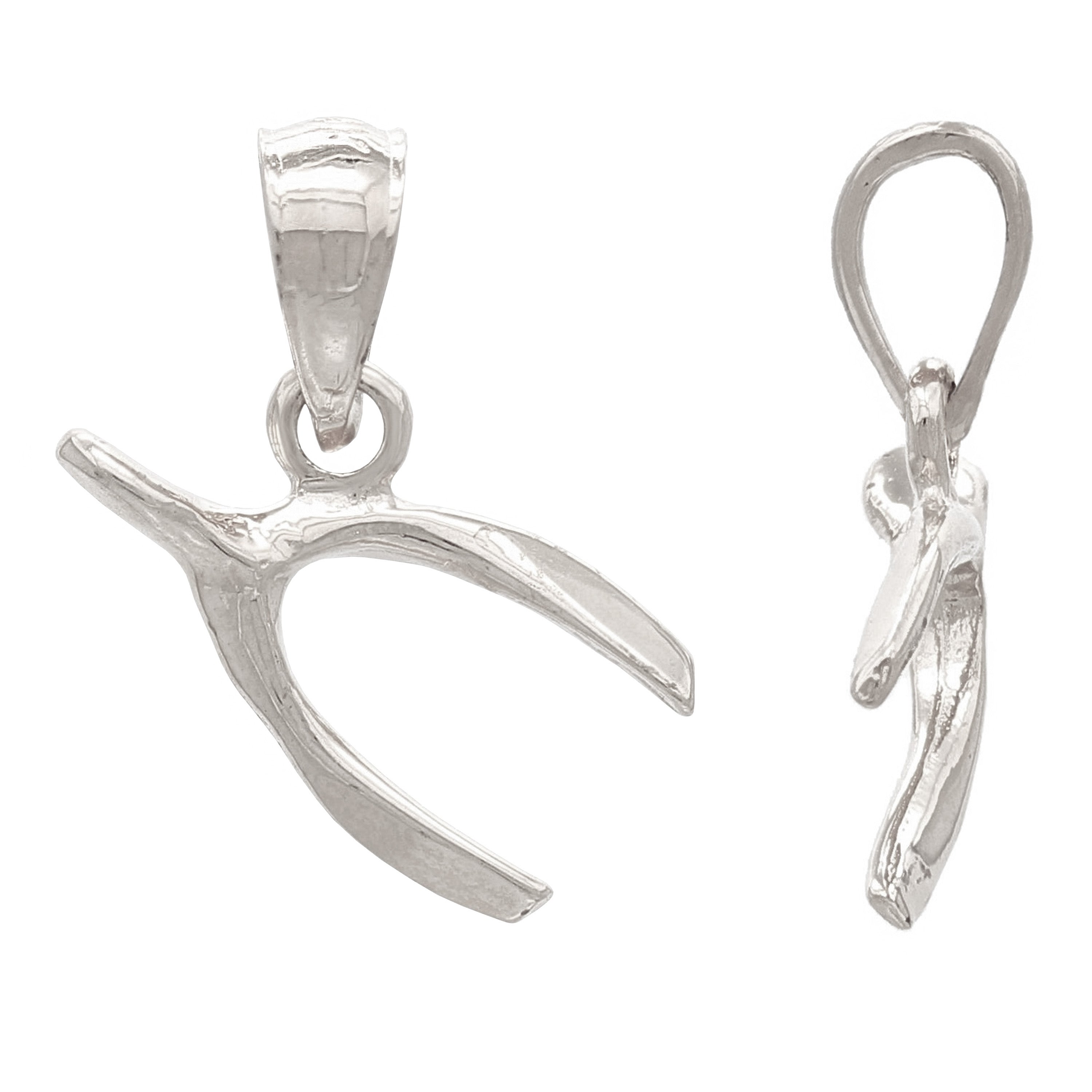 14k White Gold Wish Bone Charm Pendant - White