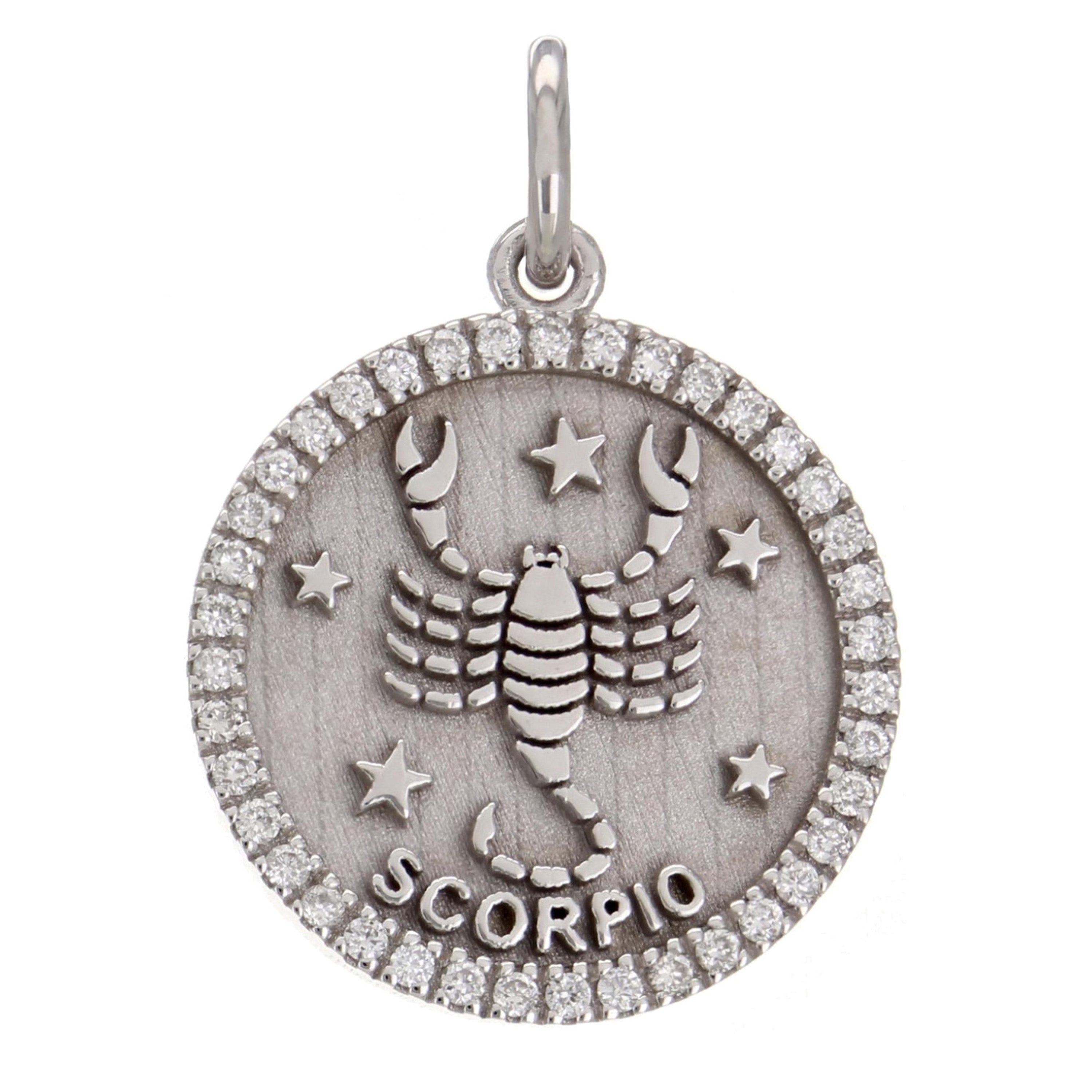 14k White Gold  Diamond Zodiac Sign Scorpio Pendant - Scorpio,White