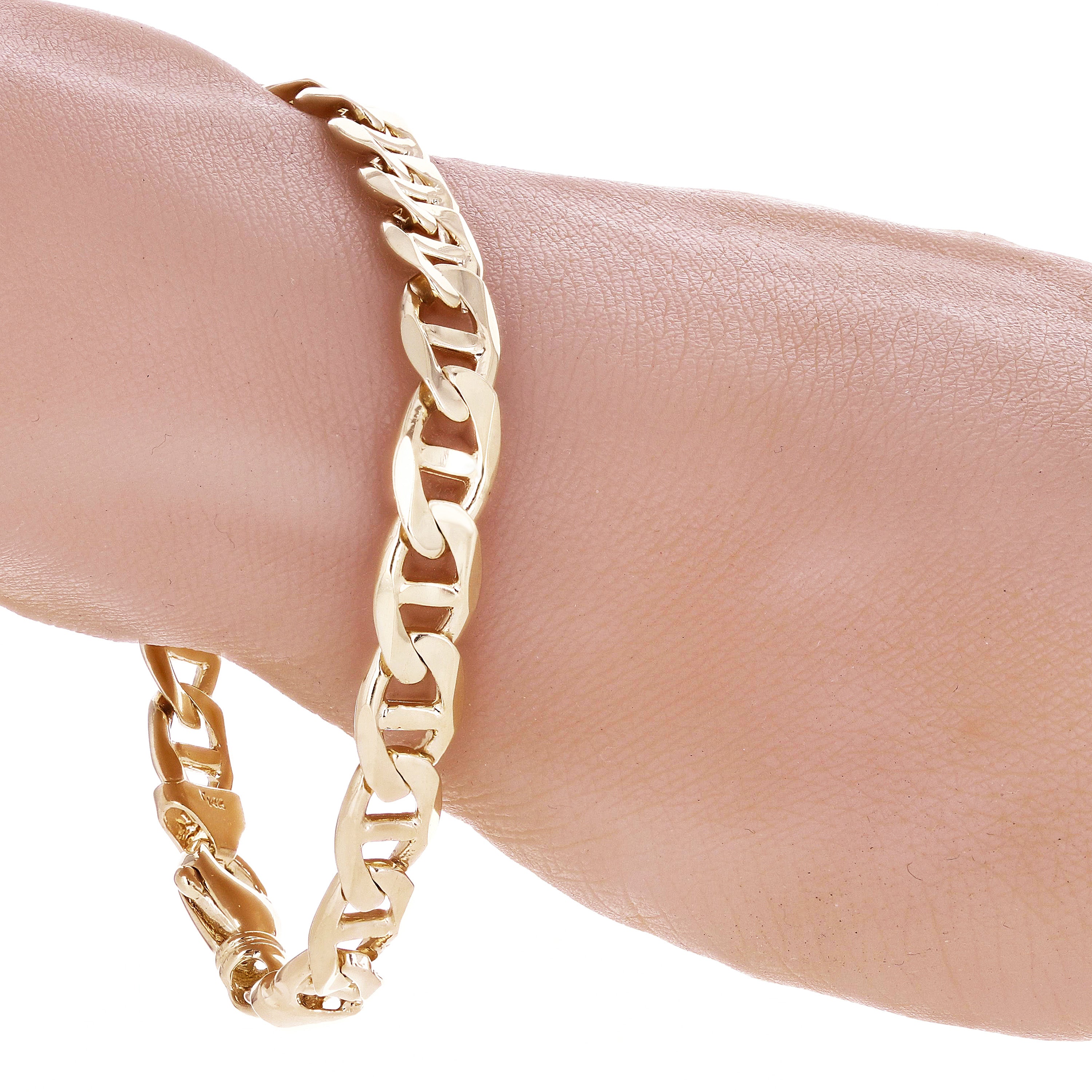 14k Yellow Gold Solid Anchor Mariner Link Chain Bracelet 8" 7.7mm 21 grams - 8"