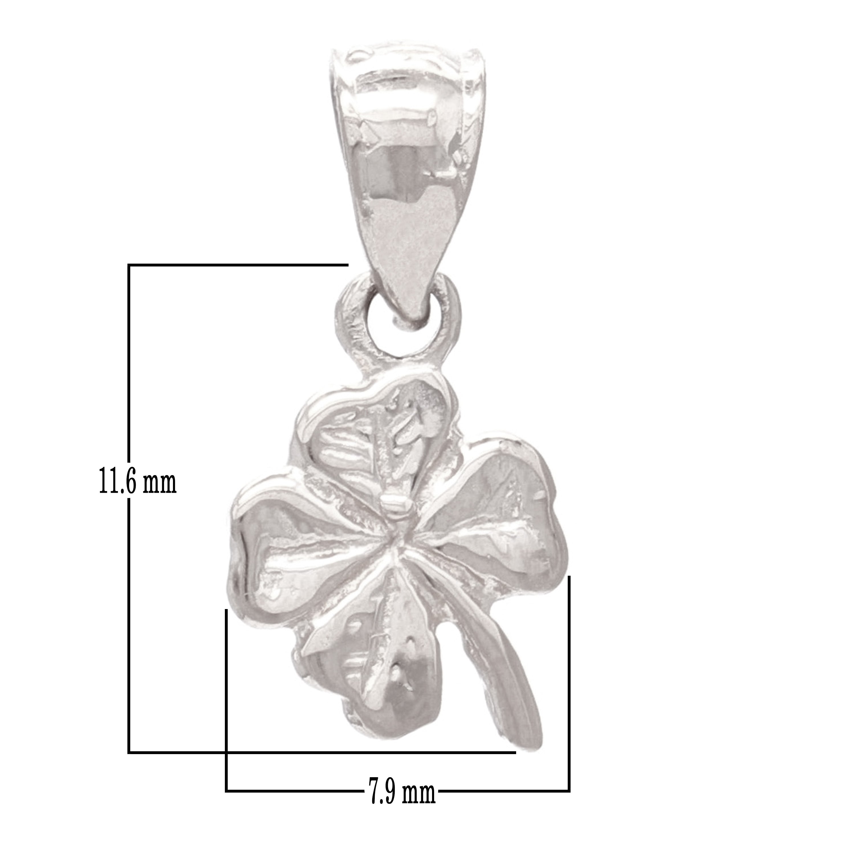 14k White Gold Solid Irish Lucky Four Leaf Clover Charm Pendant 0.7 gram - White