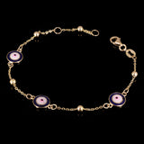 Italian 14k Yellow Gold Enamel Evil Eye Station Bracelet 7" 2.5 grams - 3 Round Dark Blue Eyes